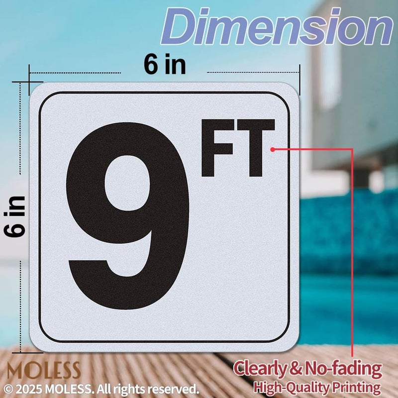 MOLESS 9FT Pool Depth Marker Stickers – 6x6″ Anti-Slip Vinyl Tile Stickers for Swimming Pool Safety Signs, Adhesive Pool Depth Markers for Decks, 9 FT (1 Pack) - Image 2